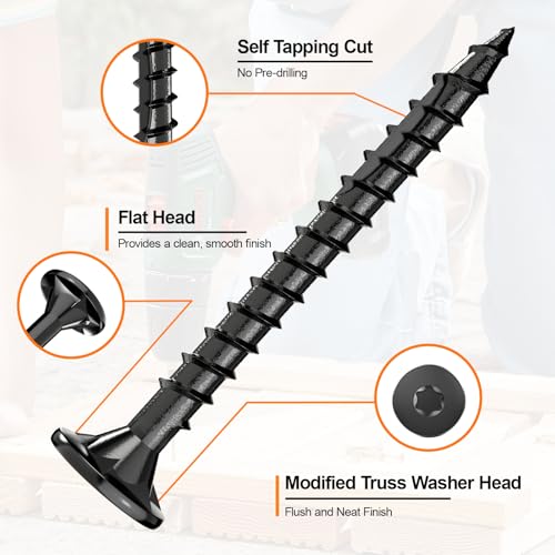 Image of #8 x 1-5 /8 inch Deck Screws, 500Pcs Star Drive Wood Screws, Rust Resistant Timber Screws for Timber /Log /Landscaping Wood, T20 Star Bit Included, Black