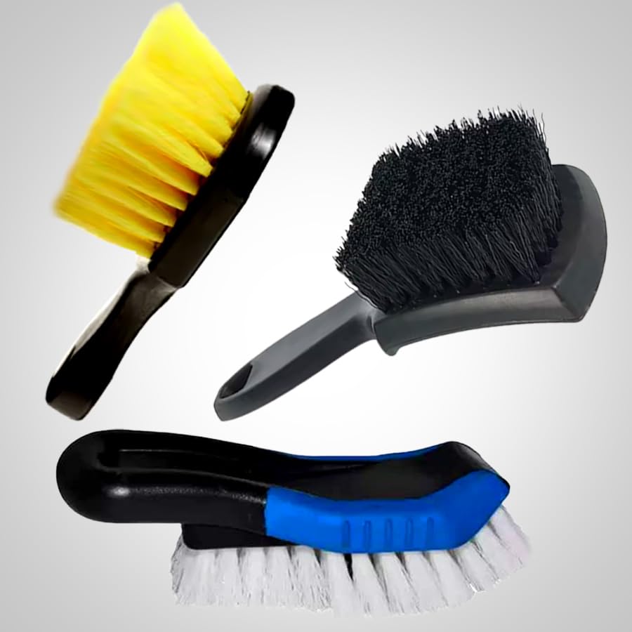 DIRTBURN 3Pcs Tyre Carpet Mat Cleaning Brush Set - Perfect For Car Wash,Car Detailing & Alloy Tire Care, Plastic Handle