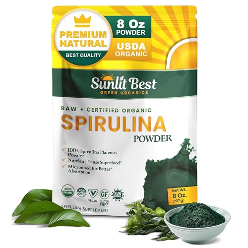 Sunlit Best Spirulina Powder Organic USDA - Chlorophyll, Fast Absorption, Blue-Green Spirulina