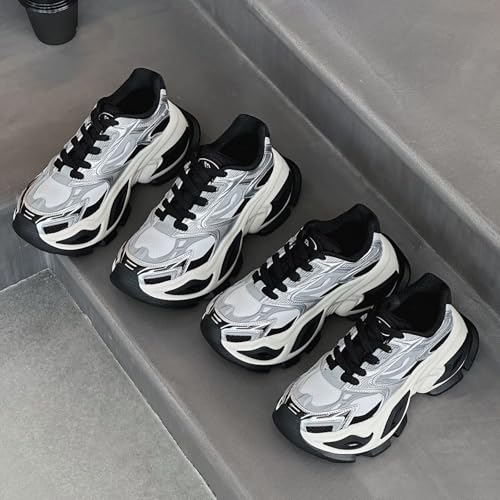 Men's Fashion Breathable Mesh Leather Lace Up Chunky Platform Sneakers Casual Non Slip Round Toe Driving Walking Tennis Running Sneakers2