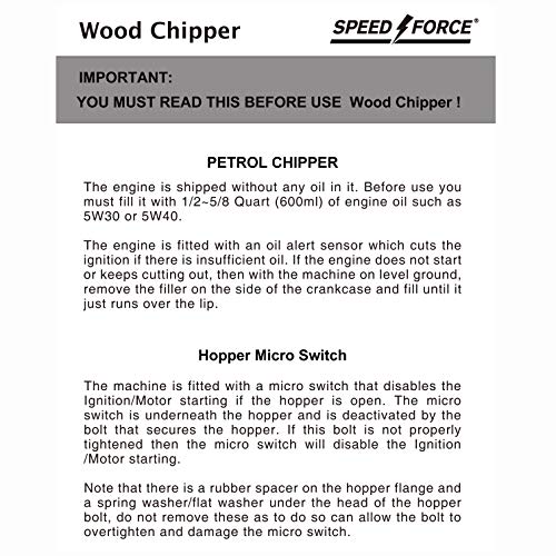 SPEED FORCE Self-Feed Wood Chipper Shredder 6.5 HP 208cc Gas Powered Wood Chipper Heavy Duty Wood Chipper EPA/CARB Certified