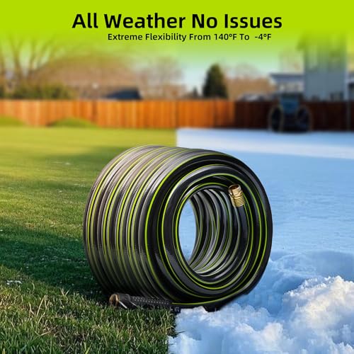 Image of 3 /4' inch 50ft. No-Kink Tested Home & Contractor Approved Garden Hose - 12 Year Warranty - Extremely High Water Pressure with Solid Brass Fittings - Landscape Approved - Extremely Durable Hose