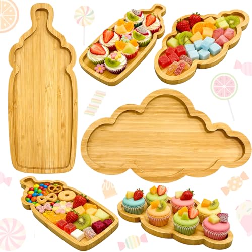 2pcs Baby Shower Charcuterie Boards Cute Cloud Shape Baby Bottle Kids Birthday Gender Reveal Party Platters Bamboo Wood Food Serving Trays Table Decoration Supplies Wooden Platter for Food Snack Fruit