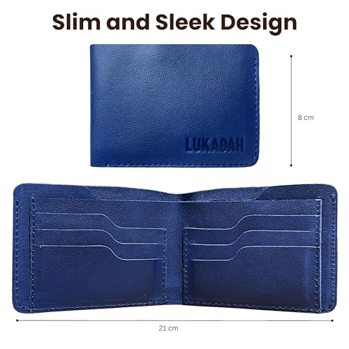 Men's Leather Bifold Wallet, Hand-Crafted Genuine Full Grain Real Animal Hide - Designed for Credit/Debit & Modern Traveler Card Access - Slim Wallet - Blue4