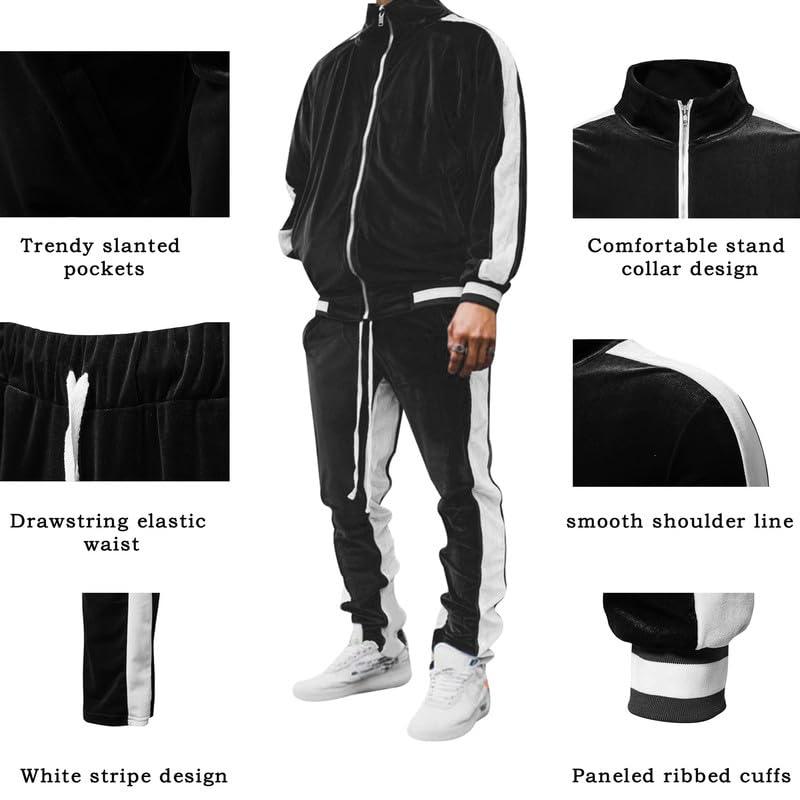 Survêtement 2 pièces homme en velours doré veste et pantalon noir taille L