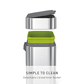 simplehuman CW1645 4L Compost Caddy, Indoor Kitchen Countertop Bin for Food Waste, Removable Inner Bucket, Soft-Seal Lid, Fingerprint-Proof Coating, Brushed Stainless Steel