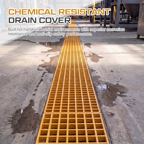 Image of Cinnvoice 3 Pcs Fiberglass Molded Grating, Non-Slip Frp Bar Grate Panel 1.5 inch Square Open Mesh Industrial Grating for Floor, Platform, Deck, Drain Trench, Car Wash (31 x 9 x 1.5 Inches,Yellow)