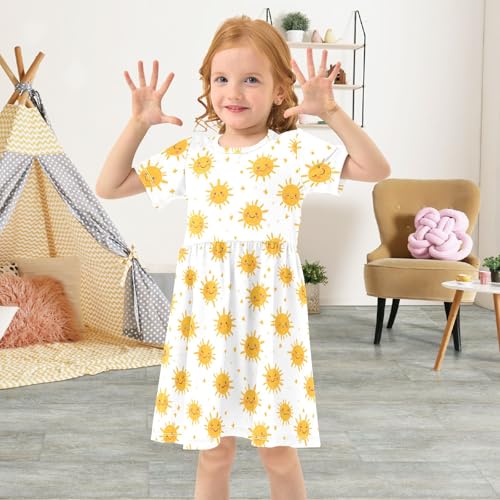 Sun Cute Prints Summer Girls Short Sleeve Dress Casual Dresses Beach Sundress for 2-8 Years4