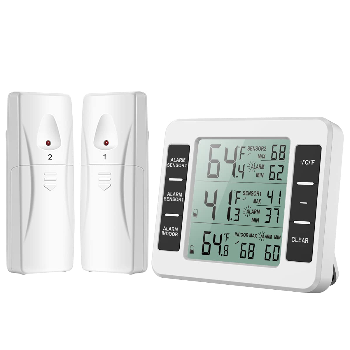 Upgrade cyfrowy termometr do lodówki, 2 czujniki, bezprzewodowy termometr do zamrażarki, wyświetlacz LCD, alarm temperatury, tester temperatury do domu
