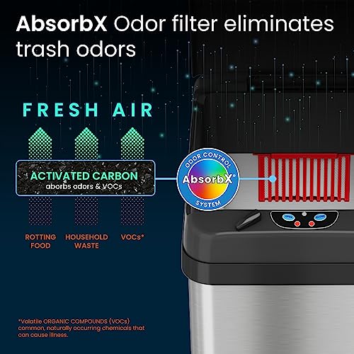 Image of iTouchless 13 Gallon Sensor Kitchen Trash Can with Lid and Odor Filter, Stainless Steel Trashcan Extra-Wide Lid Opening Slim Garbage Bin for Home Office Work Bedroom Living Room Garage Large Capacity