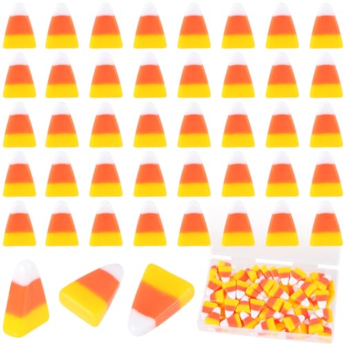 CCOZN 40 Pieces Resin Candy Corn for Decor, Halloween Beads Fake Candy Corn Embellishment Candy Corn Decors for DIY Crafts Scrapbooking with Box