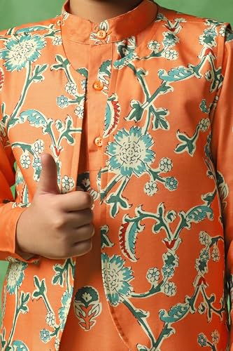 Image of Fashion Dream Boy's Cotton Blend Printed Kurta Pyjama And Jacket Set|Kurta And Payjama Set