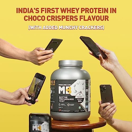 Image of MuscleBlaze Biozyme Performance Whey Protein Powder, Choco Crispers (2kg / 4.4lbs) | 25g Protein Per Scoop | Clinically Tested 50% Higher Protein Absorption