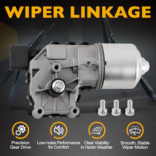 Image of Front Windshield Wiper Motor Compatible with 2011 2012 2013 2014 2015 2016 2017 Volkswagen Jetta Sedan, 4-Pin Wiper Motor, Replacement 85-35002, 8535002, 6R1955119A, 5C7955113D