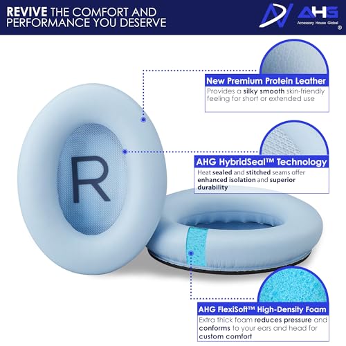 AHG QuietComfort Almohadillas de Repuesto Compatibles con Bose QuietComfort (2023), QC45 QCSE QC35 QC35 II Auriculares con Cancelación de Ruido - Azul Piedra Lunar. Extra Gruesas | Máximo Confort y Durabilidad miniatura 3