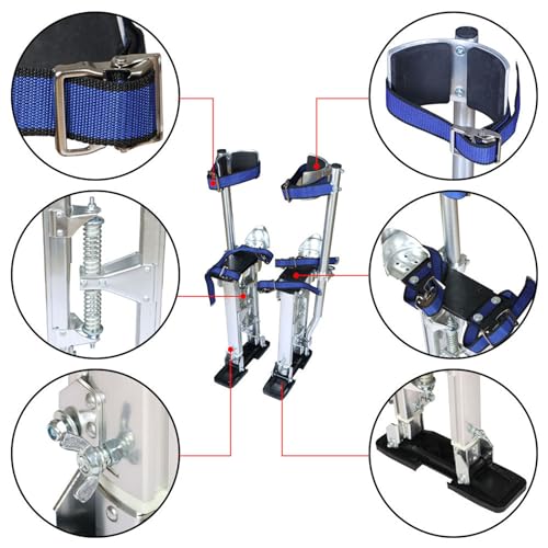 TJHSM Drywall Stilts Aluminum Alloy Stilts 18in-30in Adjustable Heights Aluminum Painters Stilts Silver for Working at High Places - Thumbnail 7