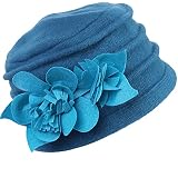 FORBUSITE Damen Wollhut Beanie Hut Wollwalk Mütze, Wollmütze, Fleecemütze, Glocke Elegante, Handarbeit, Blau