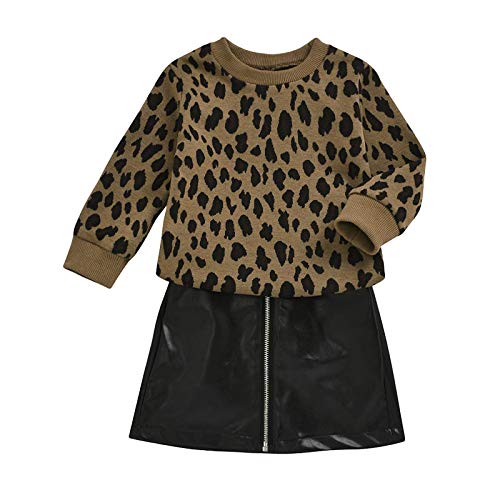 Girls Outfits&Set,Baby Girl Outfit Long Sleeve Solid Color Knit T-Shirt Top ?Mini Skirt Dress,for Easter Day Child Clothes Gifts(Brown,2-3 Year)