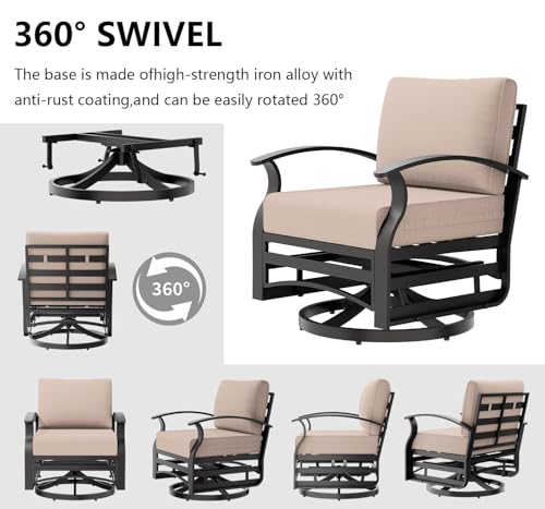 Image of Outdoor Patio Furniture Set, 3 Piece Aluminum Metal Chairs Swivel Rocker, Overstuffed Washable Cushions Bistro Set for Porch, Balcony, Deck, Garden
