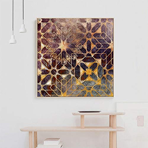 Art mural peinture abstraite géométrie dorée pour salon moderne