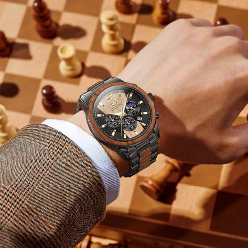 Image of OLEVS Men Watch Blue Gold Analog Quartz Stainless Steel Waterproof Luminous Date Luxury Casual Watch