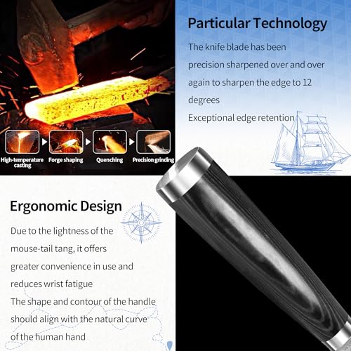 Image of XYJ 8 Inch Damascus Steel Slicing Knife, Professional Kitchen Knife with Patterned Blade, Sharp & Durable Carving Knife for Meat Cutting