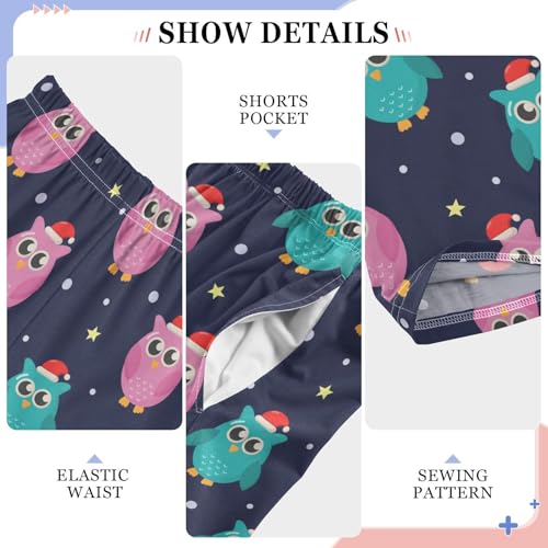 Owl with Xmas Hat Snow Boys Long Pants Soft Trousers Elastic Waist Kids Lounge Bottoms with Pockets S-XL4