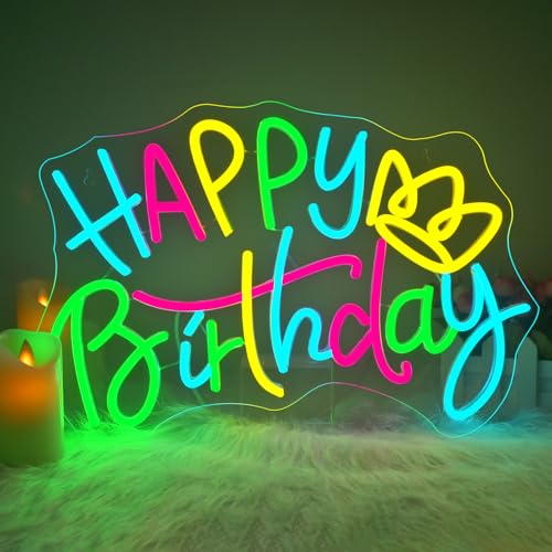 Image of WLHOPE Happy Birthday Neon Sign Led Lights for Party Wall Decor Transparent Acrylic Board Light Signs for Club Children Friends Gift Decoration