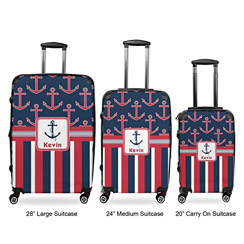 Personalized Nautical Anchors & Stripes Suitcase - 20" Carry On2