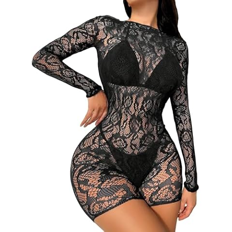 OYOANGLE Women's Floral Lace Romper Cover