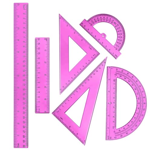 1 juego de reglas de plástico para matemáticas, incluye transportador, reglas triangulares, regla recta de 12 pulgadas y 6 pulgadas, regla geométrica, regla transparente, herramienta de matemáticas