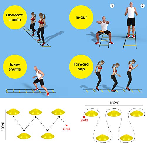 Yes4All Ultimate Combo Agility Ladder Training (Yellow) Set – Speed Agility Ladder Yellow 12 Adjustable Rungs, 12 Agility Cones & 4 Steel Stakes - Included Carry Bag #TOP6