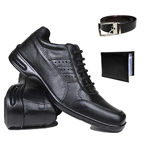 KIT Sapato Anti Stress Casual Masculino Confort + Cinto e Carteira Couro Cor:Preto;Tamanho:38