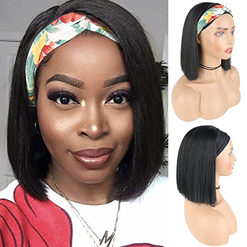 Bob Wig Headband Wigs for Black Women Short Black Bob Wigs Synthetic Headband Wig Straight Hair Black Bob Head Band Wings Blunt Cut Bob Wig Black Headbands,Aisaide Short Straight Bob Wigs for Women