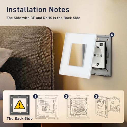 BSEED USB Steckdose Wei&szlig; Schuko Steckdose mit USB Anschluss (Max. 2.1A) Unterputz Steckdose Glas Schutzkontakt-Steckdose Ladeger&auml;t f&uuml;r Handys, Laptops etc