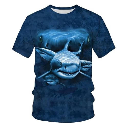 Image of Cool Great White Shark Graphic Summer Fashion Men's T-Shirt Marine Animal 3D All Over Printed Pullover Tee Tops