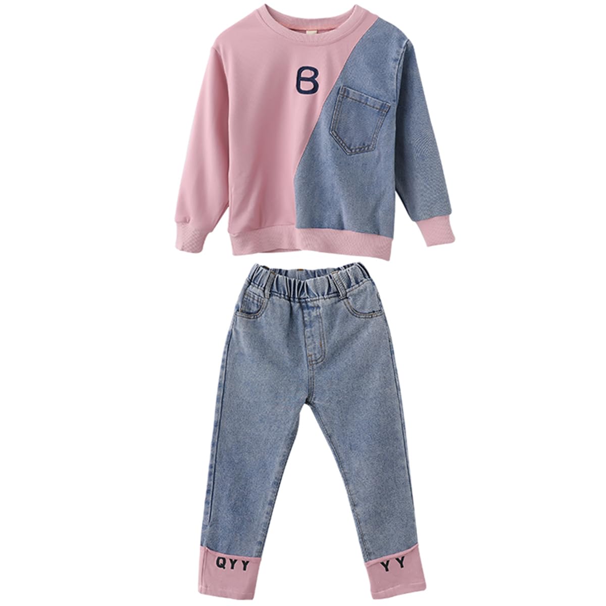amropi Niña Chándales Sudadera y Trotar Pantalones Vaqueros 2 Piezas Trajes Conjunto de Ropa para 3-12 años