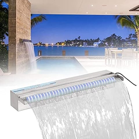 PONDO 24" Pool Wasserfall, mit 7 Farbe LED-Lichter und Fernbedienung für Garten Wasserfall, 304 Edelstahl Teich Wasserfall Set Cover