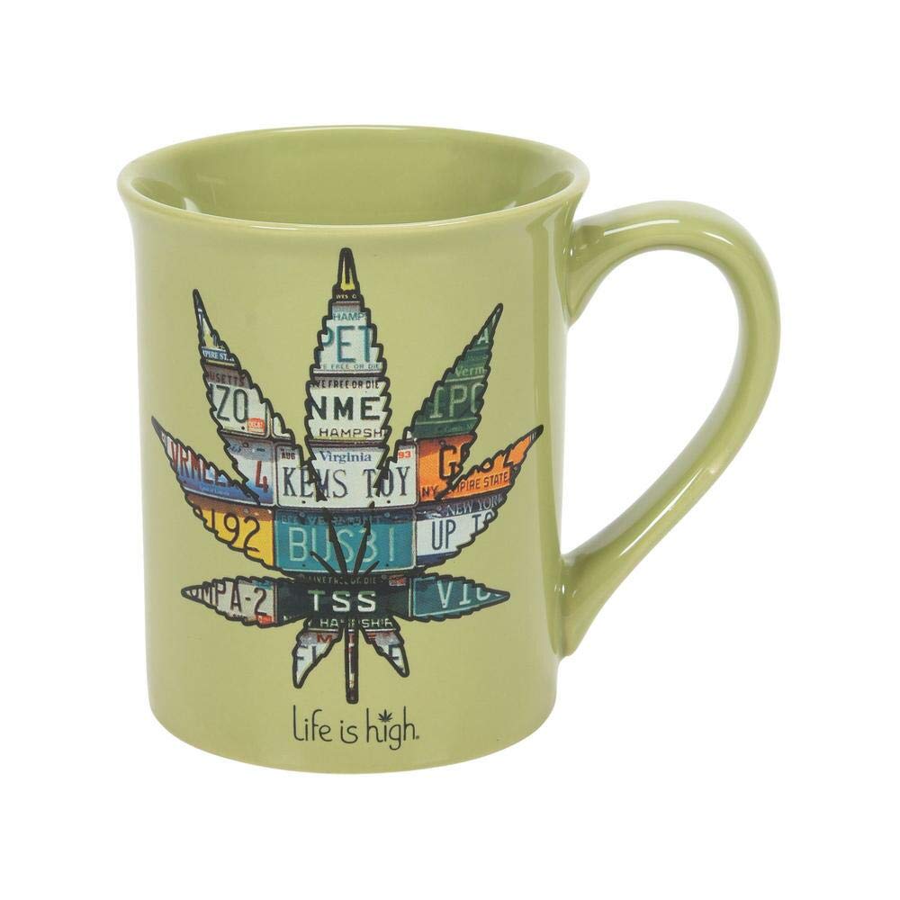 Enesco Our Name is Mud Life is High License Plates in Leaf Coffee Mug, 16 Ounce, Multicolor