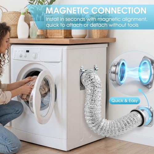 Image of Magnetic Dryer Vent Connector Kit for Tight Space, Air Coupling Duct Exhaust Hose Recessed on Wall, 4inch Flexible Quick Pipe Connection Replacement , Indoor Cleaning Box Attachment