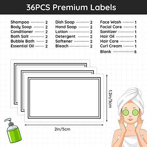 Image of Segbeauty Self-Adhesive Waterproof Labels, 36-Pack Bathroom & Laundry Labels, Removable, DIY Blank Stickers for Plastic, Glass, Travel Bottles & Jars