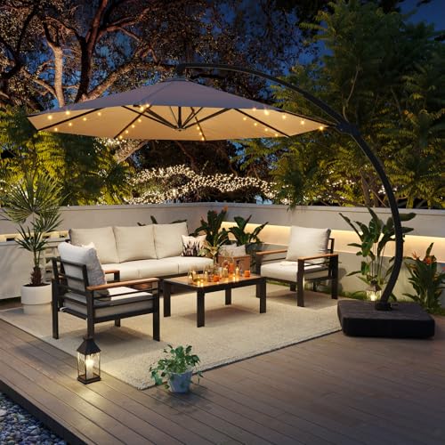 Image of Aoxun Aluminum Patio Furniture Set with Umbrella 5 Seats, Oversized Outdoor Sectional with Washable Thick Cushions, Coffee Table, Patio Conversation Sets for Porch, Balcony, Deck