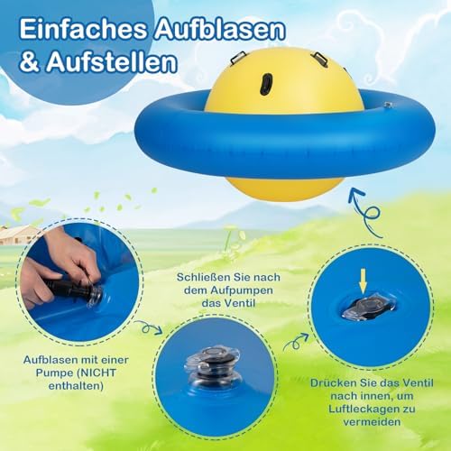 FANTASK Aufblasbare Kuppelwippe für Kinder, 223 cm große Kinderwippe zum Rollen, Neigen, Klettern & Hüpfen mit 6 integrierten Griffen (Gelb + Blau)