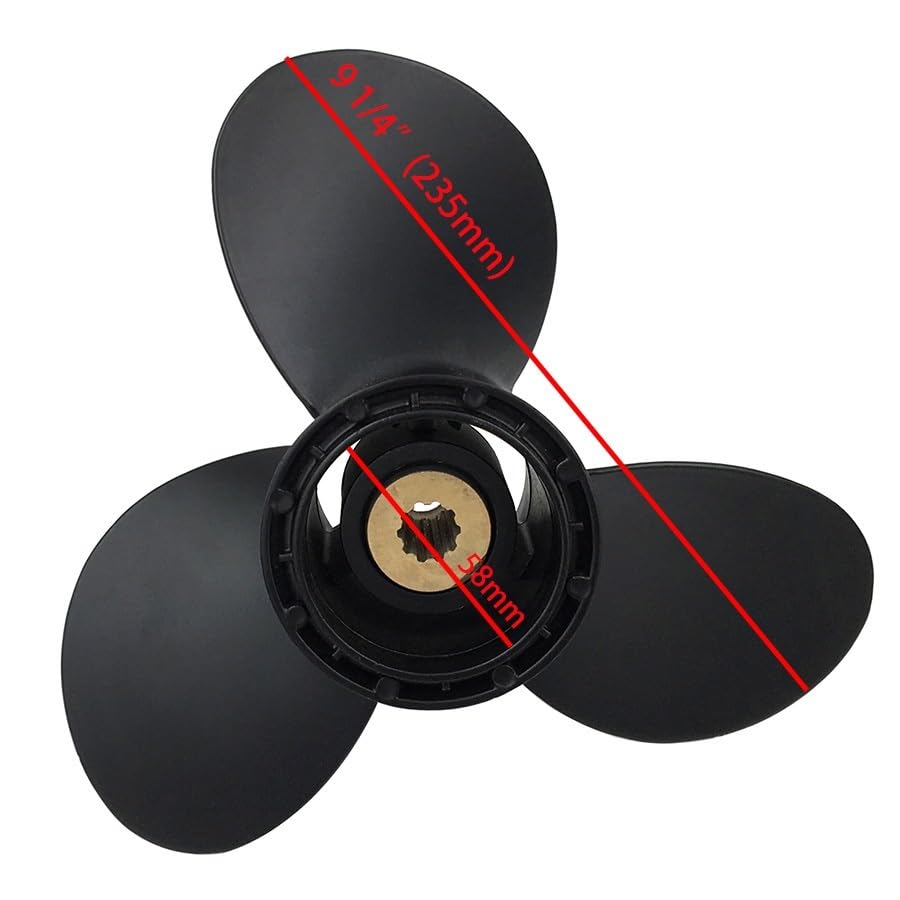 9 1/4 x 8 Propeller für Suzuki Außenbordmotor 8-20 PS 58100-91D00-019 Marine-Aluminiumlegierung 10 Keilzahn 3 Klingen