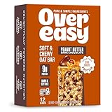 Over Easy Peanut Butter Dark Chocolate Soft and Chewy Oatmeal Breakfast Bars - Granola and Protein Bars - 12 Energy Snack Bars - Clean, Gluten Free, Dairy Free, Soy Free and Kosher