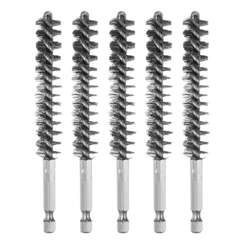 HARFINGTON 5Pcs Bore Brush Stainless Steel 13mm Dia Cleaning Twisted Wire Brush Tube Pipe Cleaner with Handle 1/4 Inch Hex Shank for Tubes, Ports, Bearings