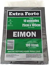 Eimon Saco para Lixo Extra Forte 100 Litros, Preto, Almofada com 10 sacos