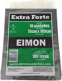 Eimon Saco para Lixo Extra Forte 100 Litros, Preto, Almofada com 10 sacos
