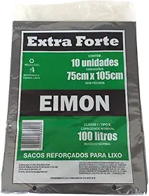 Eimon Saco para Lixo Extra Forte 100 Litros, Preto, Almofada com 10 sacos