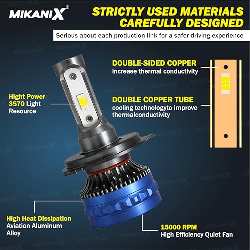 Image of MIKANIX 1 Year Warranty 120 WATT | Bike Headlight LED | High & Low Beam H4 (AC & DC) White LED Bulb Super High Brightness | with Cooling Fan | Universal for Bikes | Scooty | Motorbike